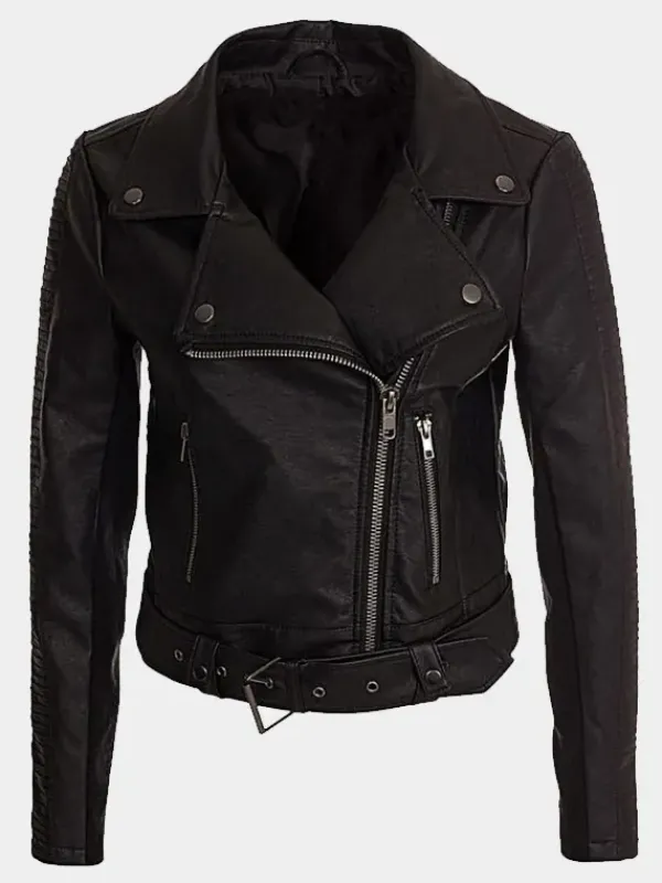 Asal Vision Black Jackets | Biker Jackets | Cropped Leather Womens Motorcycle Jacket Black