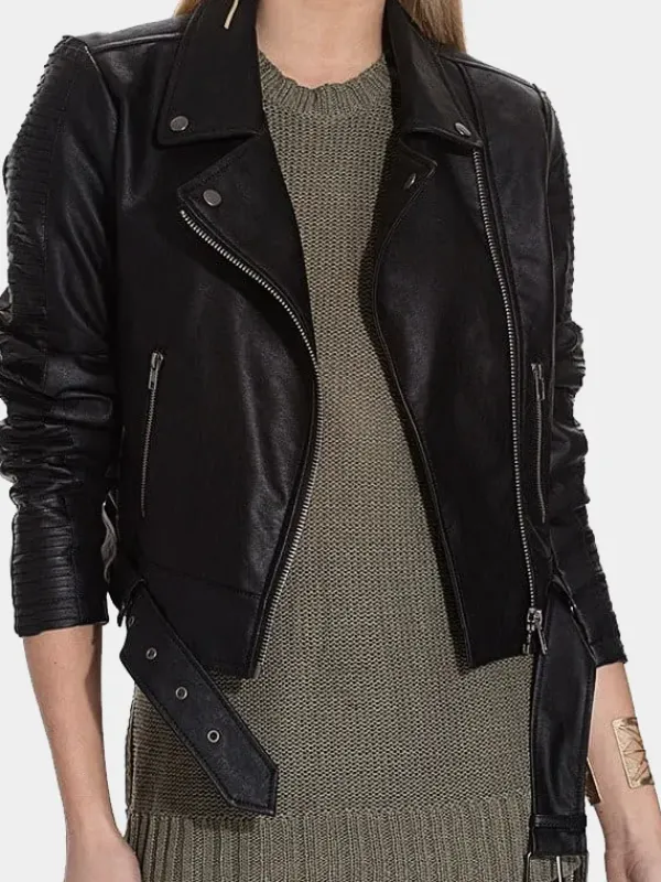 Asal Vision Black Jackets | Biker Jackets | Cropped Leather Womens Motorcycle Jacket Black