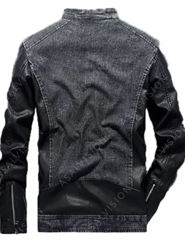 Asal Vision Denim Jackets | Mens Denim With Leather Sleeves Jacket Grey