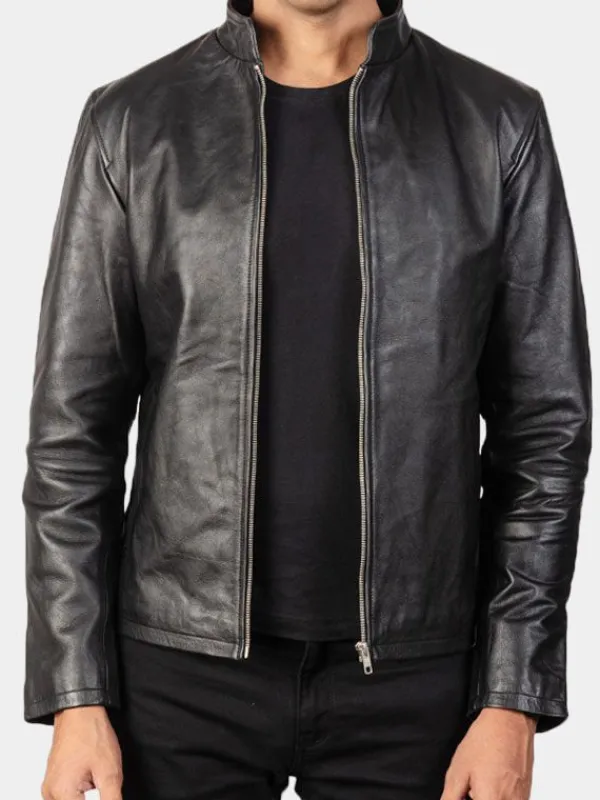 Asal Vision Black Jackets | Cafe Racer Jackets | Men’s Simple Cafe Racer Leather Jacket Black