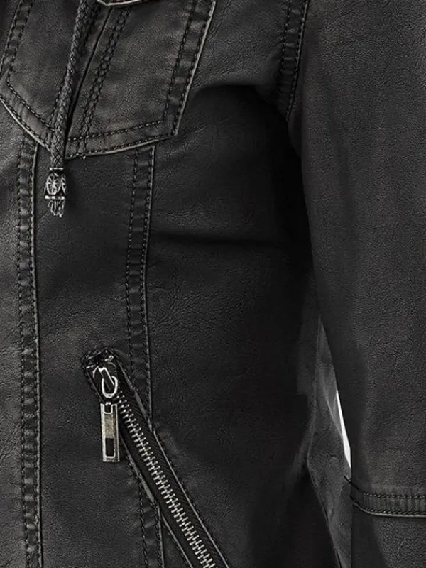 Asal Vision Black Jackets | Hooded Jackets | Women’s Fitted Bomber Leather Jacket Black