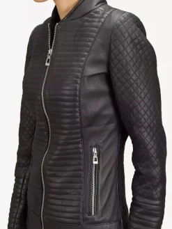 Asal Vision Black Jackets | Quilted Jackets | Women’s Quilted Leather Motorcycle Jacket Black