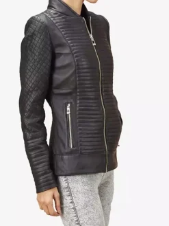 Asal Vision Black Jackets | Quilted Jackets | Women’s Quilted Leather Motorcycle Jacket Black